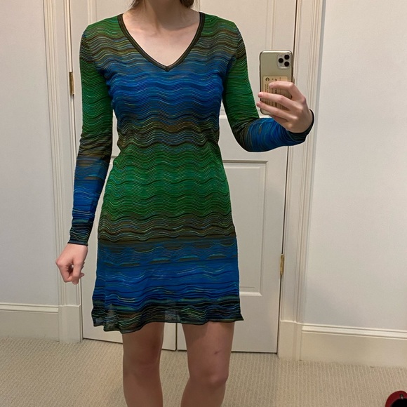M Missoni Long Sleeve V Neck Knit Dress 
